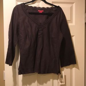 Brown embroidered linen blouse